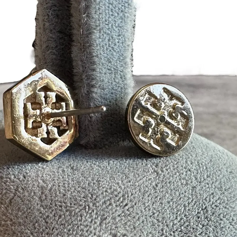 Tory Burch - Gold Hex-Logo Stud Earrings, NWT - Picture 8 of 8